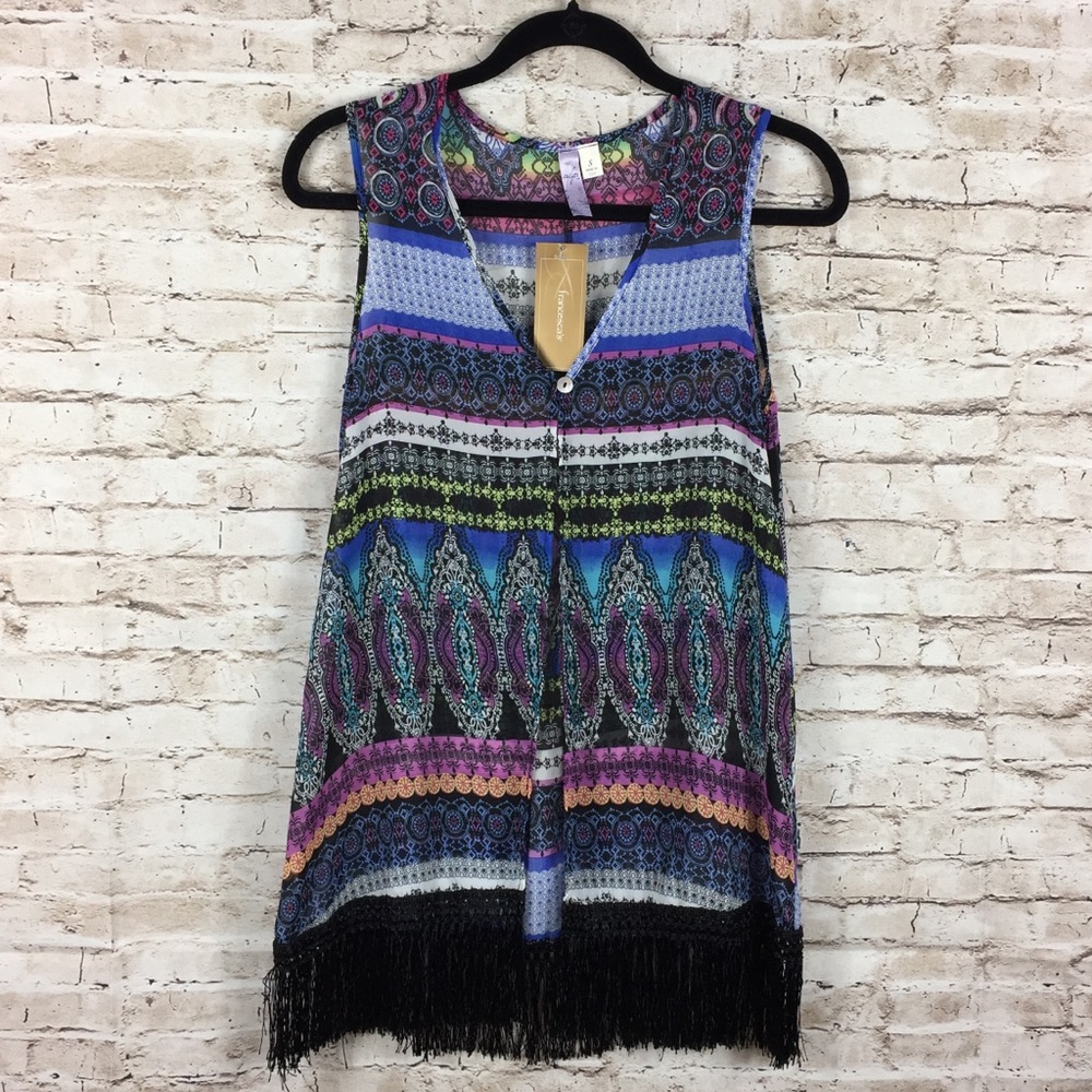 NWT Francesca’s Alya Sheer Fringe Tank Top
